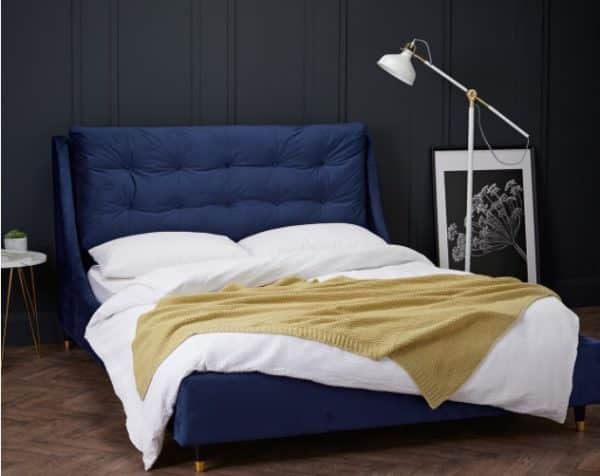 Cushion back bed frame blue